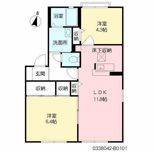 ディアス茶屋の原 B棟(2LDK/1階)の間取り写真