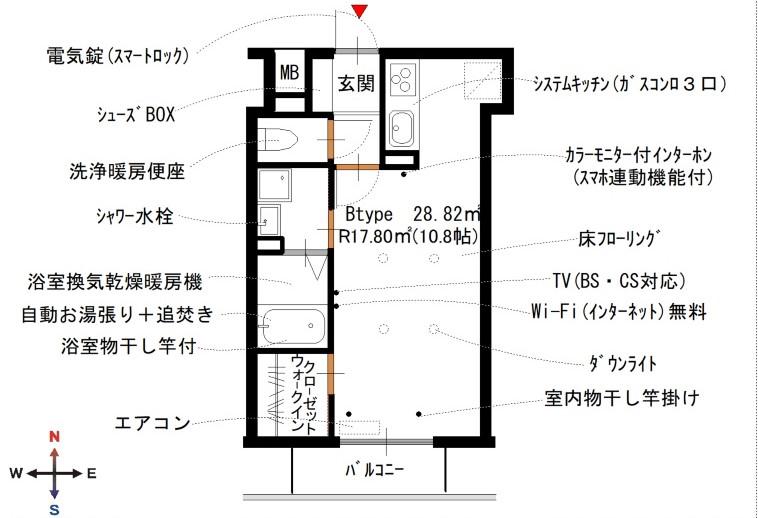 EXE南浜II BTYPE(ワンルーム/4階)の間取り写真