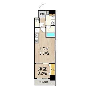 フロンティアタワー九条II(1LDK/2階)の間取り写真