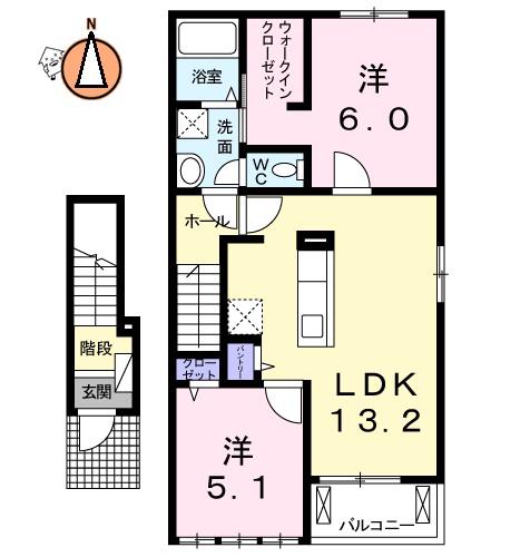 ルミナス名東 III(2LDK/2階)の間取り写真