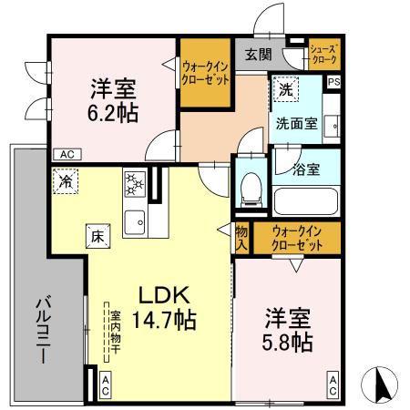 地下鉄東山線 藤が丘駅(愛知) 徒歩13分 3階建 新築(2LDK/2階)の間取り写真