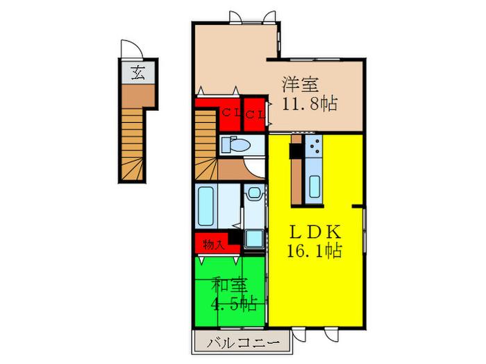 グランチュイールB棟(2LDK/2階)の間取り写真