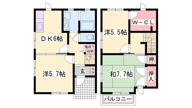 フレグランス加西B(3DK/1階)の間取り写真