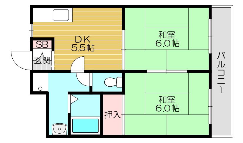 山本マンション(2DK/2階)の間取り写真