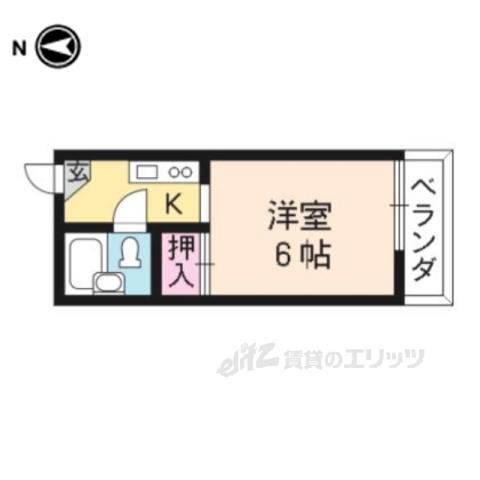 グランタック御所西(1K/4階)の間取り写真