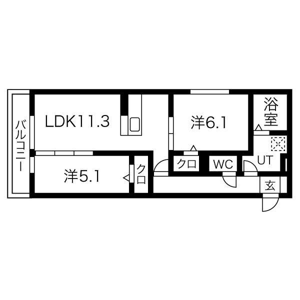LICORICEB棟(2LDK/1階)の間取り写真