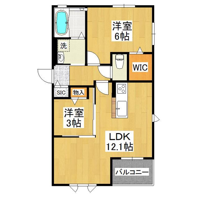 ブルーノハイム研究学園(2LDK/2階)の間取り写真