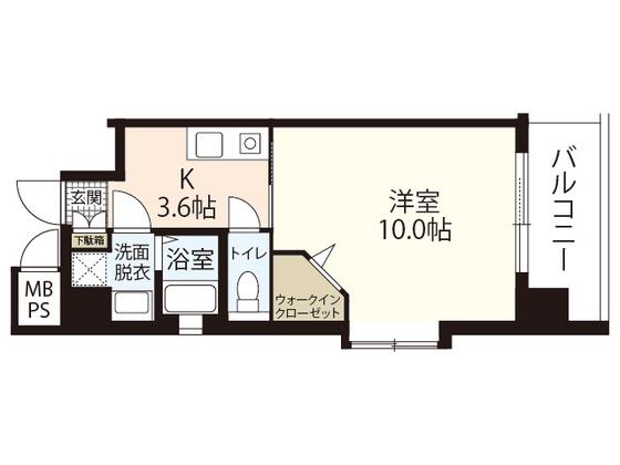 グラビスコート十日市(1K/6階)の間取り写真