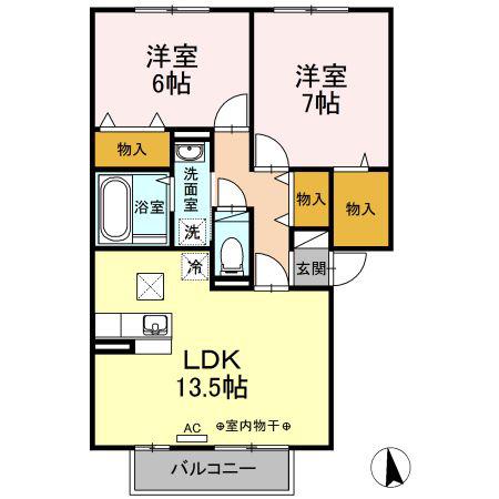 フェザーレジデンスA(2LDK/1階)の間取り写真
