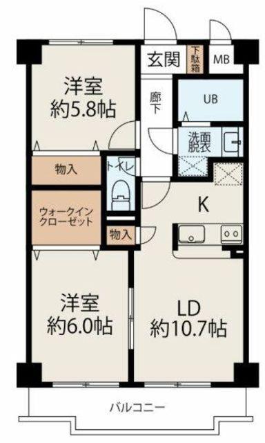 フラワーフォンテーヌII(2LDK/3階)の間取り写真