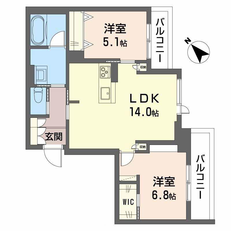 JR東北本線 東仙台駅 徒歩9分 3階建 新築(2LDK/2階)の間取り写真