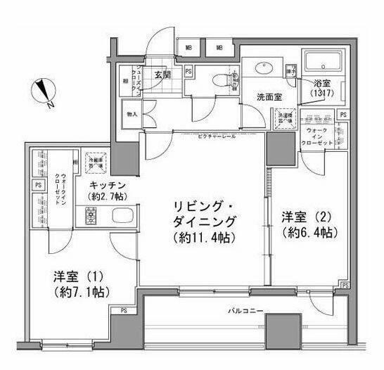 パークハビオ八丁堀(2LDK/13階)の間取り写真