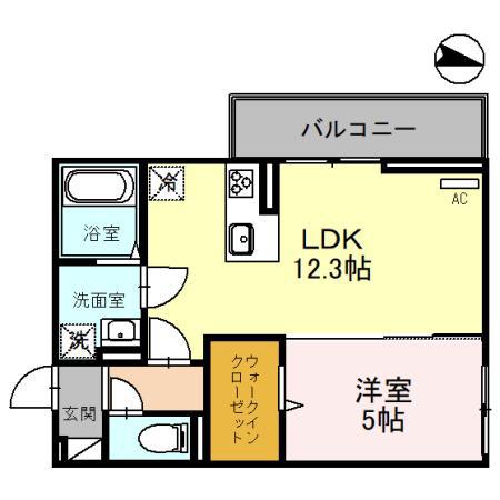 ルシール西岩田(1LDK/2階)の間取り写真