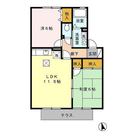 サンライフ市の玉 A棟(2LDK/1階)の間取り写真