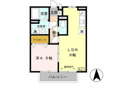 グレイスシャトル山口 C棟(1LDK/2階)の間取り写真