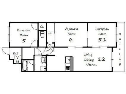 フォーラム城ヶ岡弐番館(3LDK/4階)の間取り写真