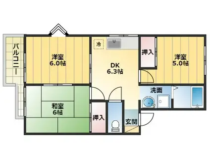 リバ-サイド清川(3DK/2階)の間取り写真