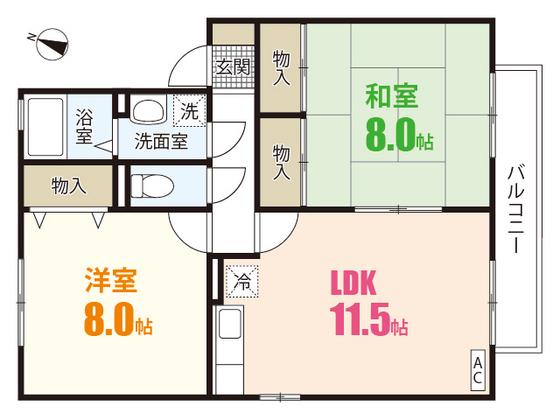 セジュール友清D棟(2LDK/2階)の間取り写真