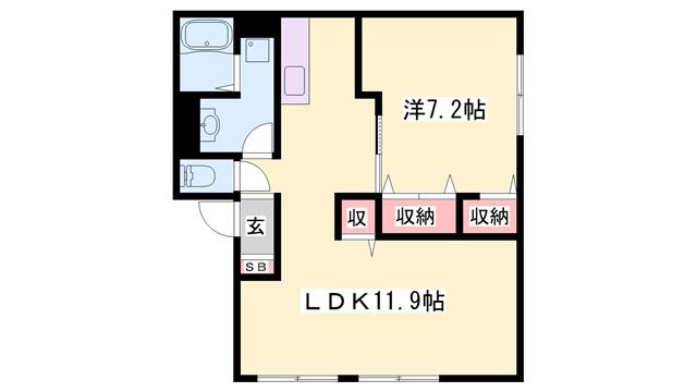 ロイヤルハイツII(1LDK/1階)の間取り写真