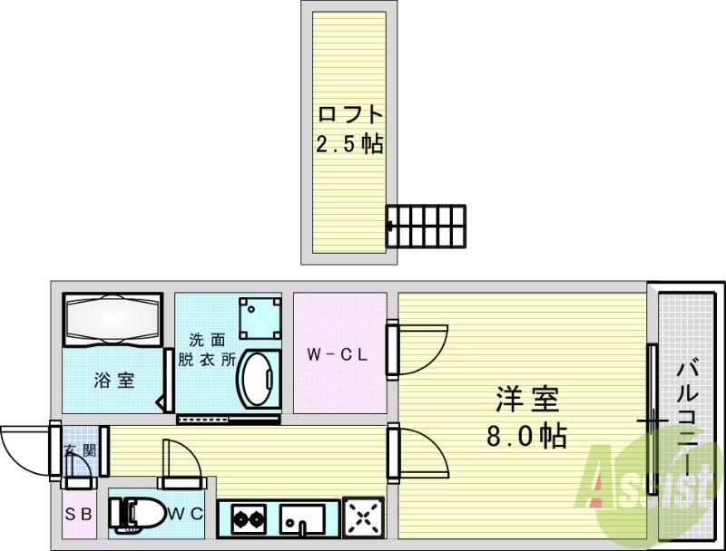 ラ・アンブル(1K/2階)の間取り写真