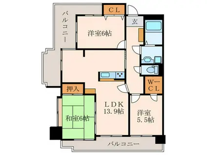 サンライフ九工大駅前II(3LDK/4階)の間取り写真