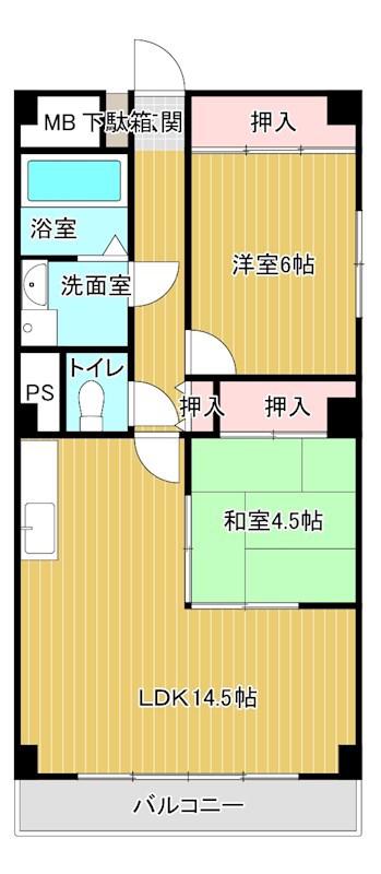 クレール松の内(2LDK/4階)の間取り写真