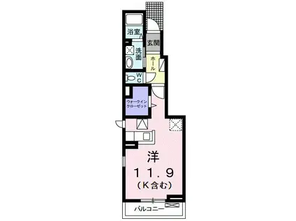 プティネージュ ドゥI(ワンルーム/1階)の間取り写真