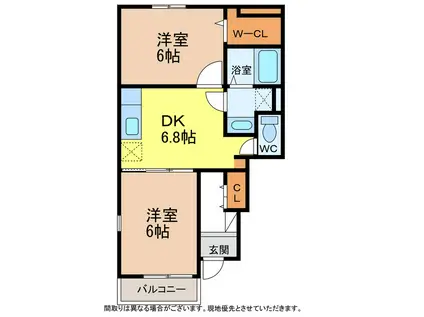 サニープレイスA・B(2DK/1階)の間取り写真