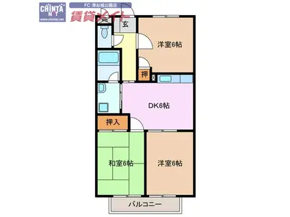 SURPLUS阿漕B(3DK/2階)の間取り写真