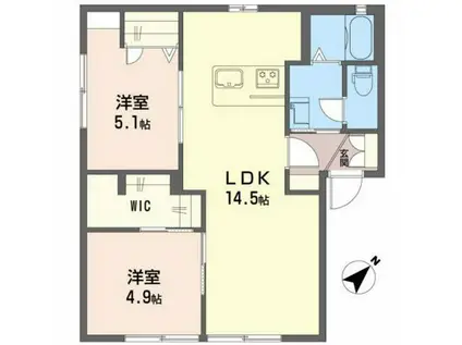 メイプルヒルズ B棟(2LDK/1階)の間取り写真