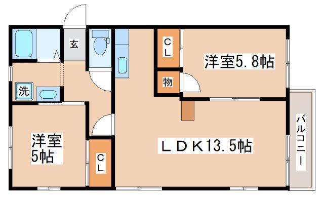 メゾン福田(2LDK/2階)の間取り写真