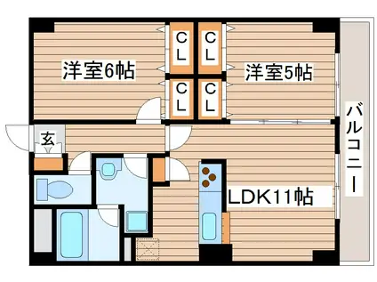 JR東北本線 名取駅 徒歩2分 5階建 築24年(2LDK/5階)の間取り写真