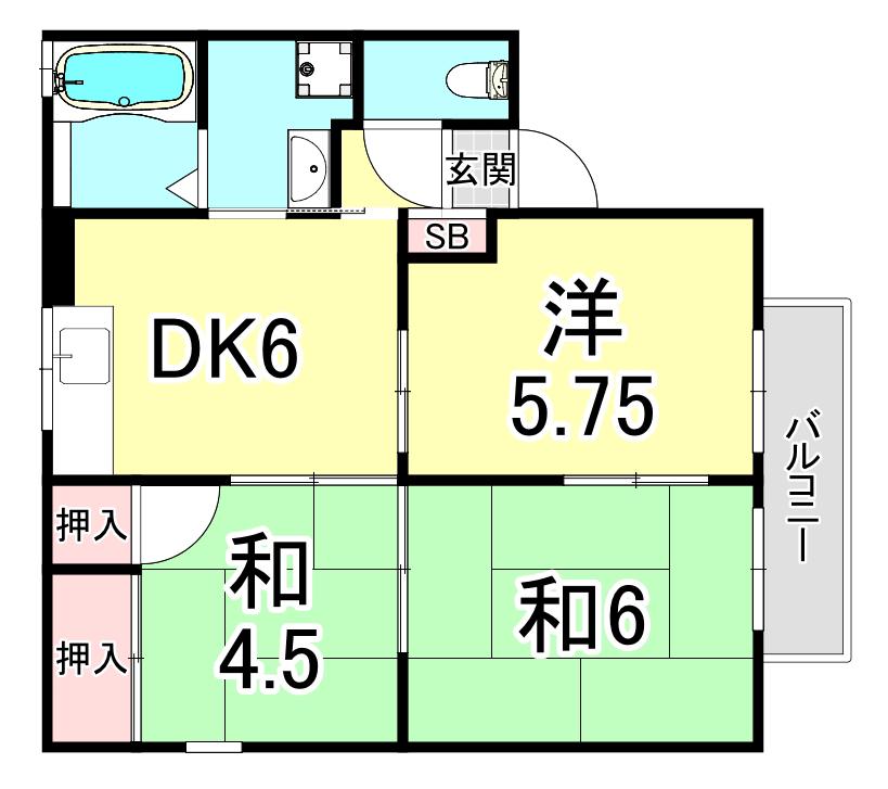 エステート塩屋山手(3DK/1階)の間取り写真