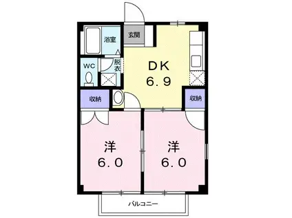 リバーサイドハイム(2DK/2階)の間取り写真