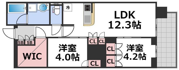 RJR堺筋本町タワー(2LDK/3階)の間取り写真