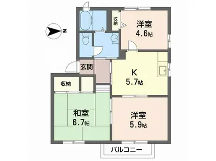 シャトレーヌ梅美台(3K/2階)の間取り写真