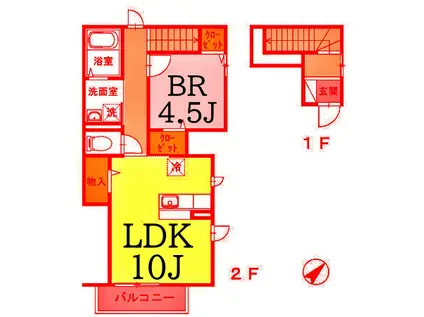 ウィルジェミニ(1LDK/2階)の間取り写真