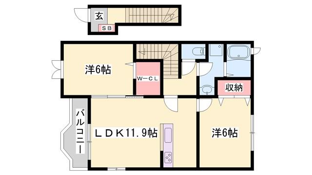 グランディールII-A(2LDK/2階)の間取り写真