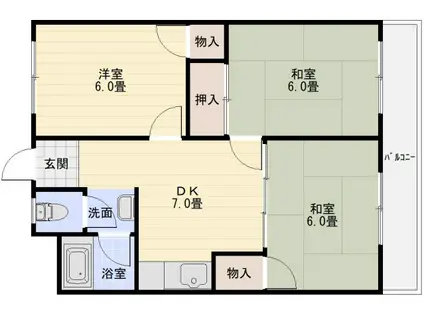 玉手山ハイツ一号館(3DK/3階)の間取り写真