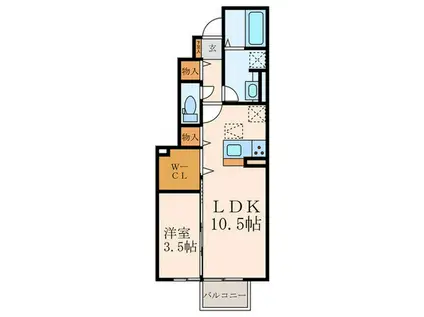 アカイユIII(1LDK/1階)の間取り写真