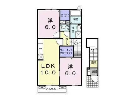 ソレアード入部D(2LDK/2階)の間取り写真