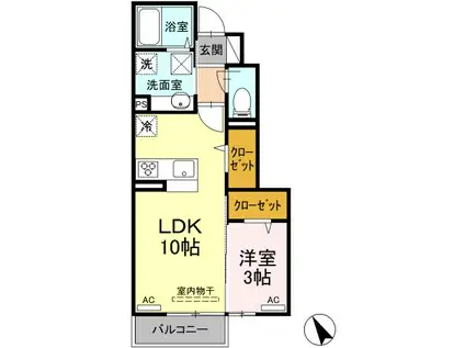 G一ROOMA(1LDK/1階)の間取り写真