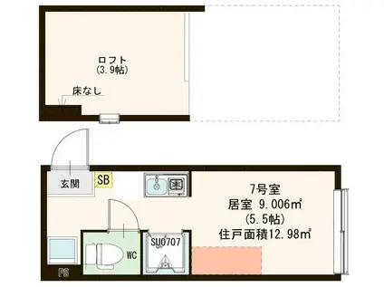 リズシャンブル氷川台(ワンルーム/1階)の間取り写真