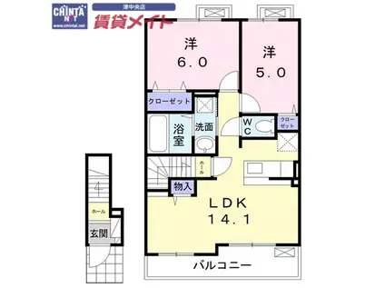 アンジェラB(2LDK/2階)の間取り写真