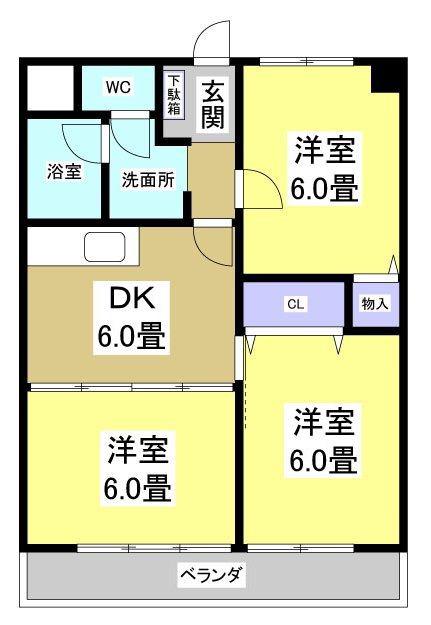 パレロワイヤル(3DK/2階)の間取り写真