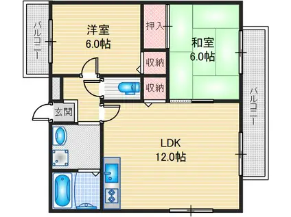 フォーチュンIV(2LDK/1階)の間取り写真