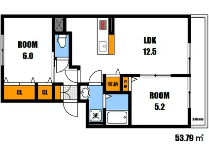Kフルール(2LDK/3階)の間取り写真