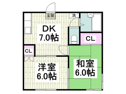 コーポ東永谷(2DK/1階)の間取り写真