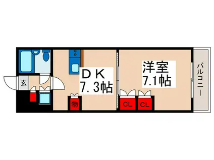 ユタカローズガーデン(1DK/4階)の間取り写真