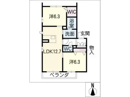 エスペラール B棟(2LDK/3階)の間取り写真